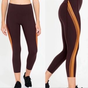 SPANX Active Wear Everywhere Contour Stripe 7/8 Leggings Burgundy XS
